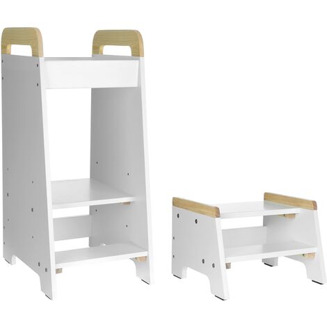 Learning Tower Kitchen Helper & Step Stool Set (White/Pine)