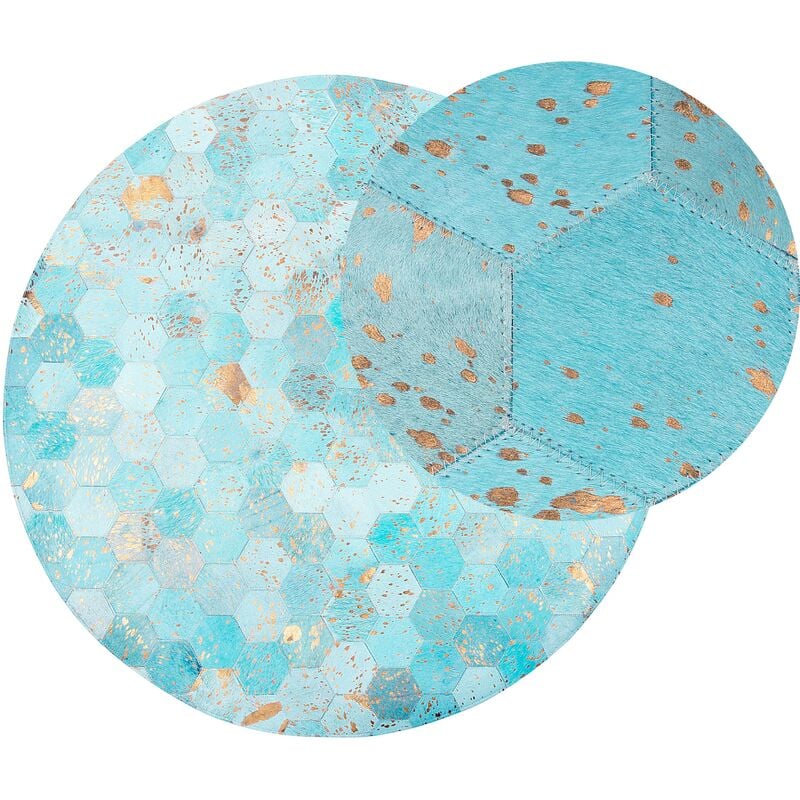 Modern Contemporary Honeycomb Pattern Area Rug ⌀140cm Turquoise Zeytin