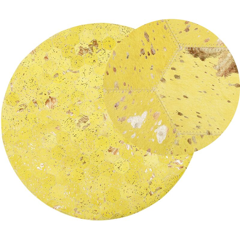 Modern Contemporary Honeycomb Pattern Area Rug ⌀140cm Yellow Zeytin