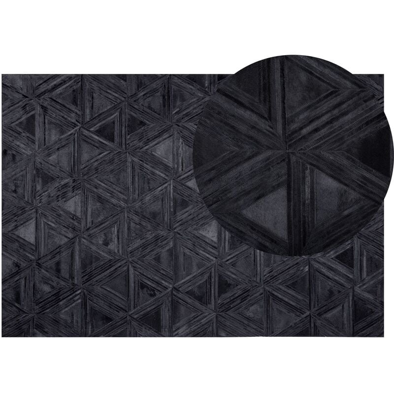 Area Rug Black Modern Leather Geometric Pattern Living Room 140 x 200 cm Kasar