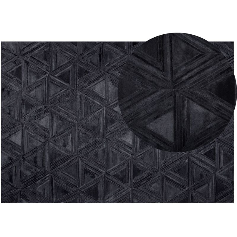 Area Rug Black Modern Leather Geometric Pattern Living Room 160 x 230 cm Kasar