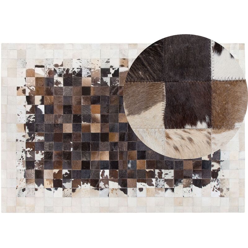 Beliani - Modern Contemporary Cowhide Leather Area Rug 160 x 230 cm Brown and Beige Okculu