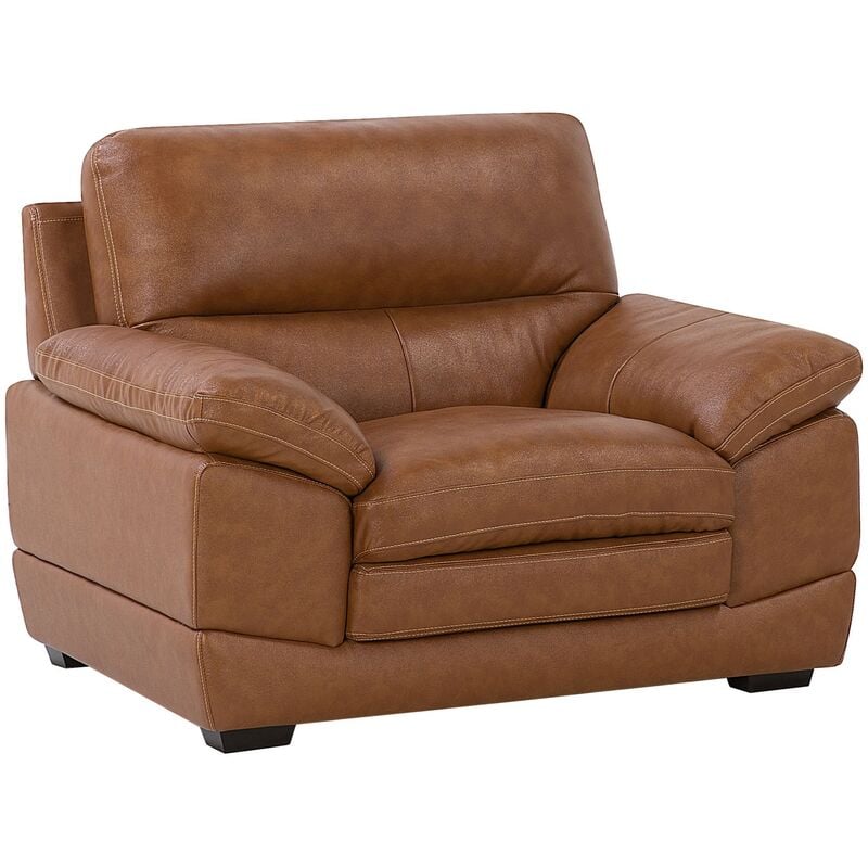 Genuine Leather Upholstered Living Room Armchair Golden Brown Horten