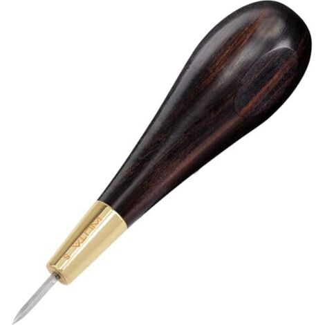 Leather awl set with storage box, brass sewing awl with hardwood handle, hole punch tool for DIY leatherwork, woodworking, tailoring (S)