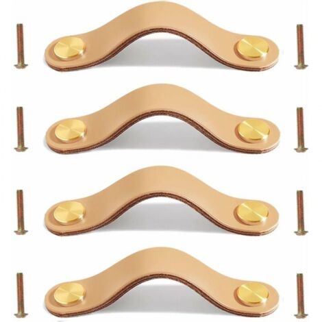 Leather Cabinet Handles 4 Pieces Leather Drawer Handles Leather Door Knobs Leather Furniture Knob Delicate Leather Handle with Screws for Kitchen Cabinets 20.2cm Flesh Color