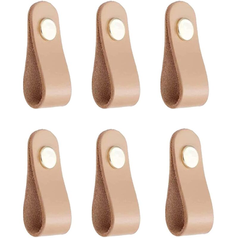 Leather Door Handles - 6 Leather Handles - Leather Furniture Handles with Screws Accessories - Cupboard Pulls for Cabinet, Kitchen and Door