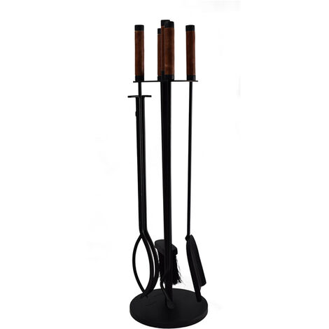 Leather Handle Fireside Companion Set - Iron - L20 x W20 x H71.5 cm - Black