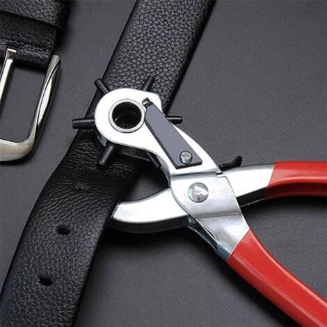 Leather Hole Puncher - 6 in 1 Belt & Watch Strap DIY Tool with Safety Lock, Precision Rotary Head for Leather, DIY Crafts