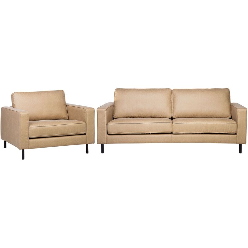 Modern Faux Leather Sofa Set 3 Seater Armchair Metal Legs Beige Savalen