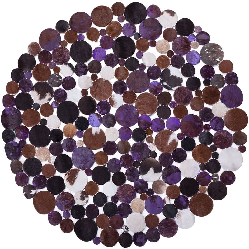 Cowhide Round Area Rug Dots Hair-On Leather ø 140 cm Purple Multicolour Sorgun