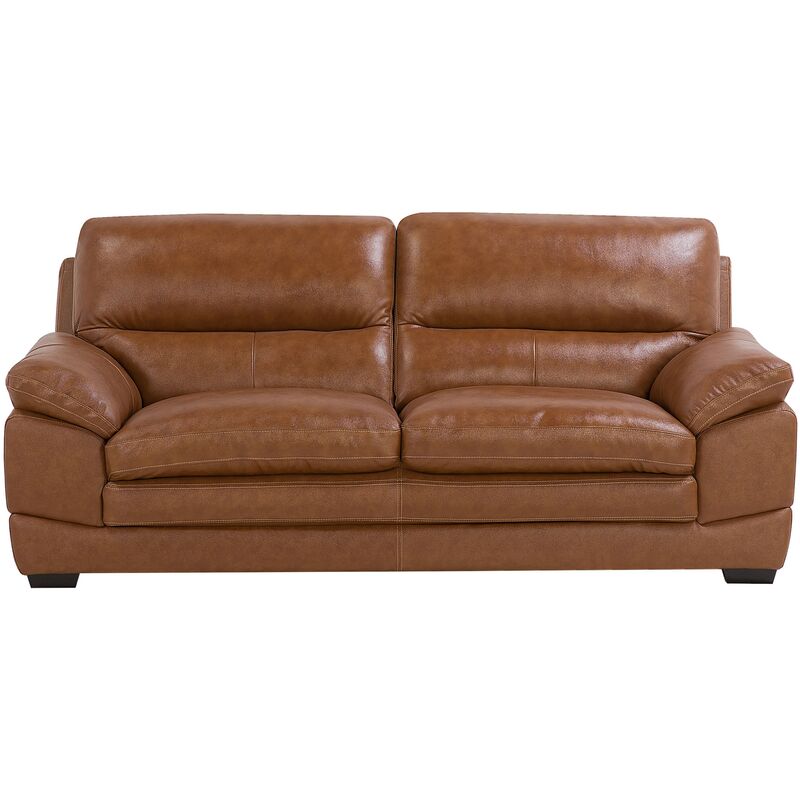 Genuine Leather Upholstered Living Room 3 Seater Sofa Golden Brown Horten