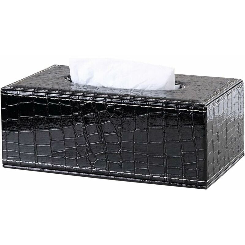 Leather Tissue Box for Home, Office and Car (Black Croco)