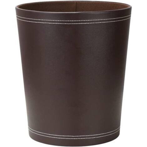 Leather Waste Paper Bin for Office, Bathroom, Kitchen, Bedroom and Hotel (Round-Brown)