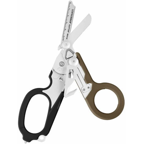 Leatherman LTM-833062 Raptor® Rescue. Tijera plegable de acero inoxidable 420HC, con varias funciones. Color Coyote/Negro. PARA RESCATE Y SEGURIDAD / Funda utilitaria y garantía.