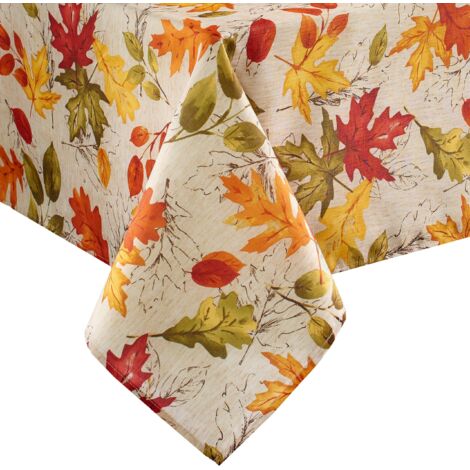 Leaves Fall Printed Polyester Tablecloth Multicolor for Holidays Events Parties Everyday Use