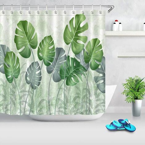 Leaves Shower Curtain with 12 Rings Set Modern Painting Waterproof Mildew Resistant, 180x200cm