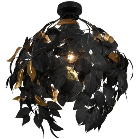 LEAVY PLAFONIERA FOGLIE LAVABILI NERO E ORO D. 38CM 1 LUCE ATTACCO E27
