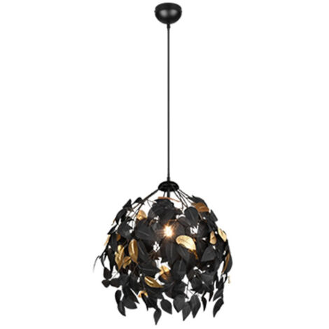 LEAVY SOSPENSIONE FOGLIE LAVABILI NERO E ORO D. 38CM 1 LUCE ATTACCO E27