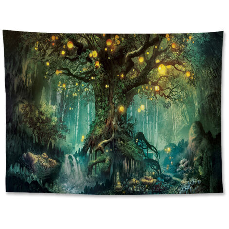Lebensbaum-Wandbehang, psychedelischer Wandteppich, Wasserfall unter einem