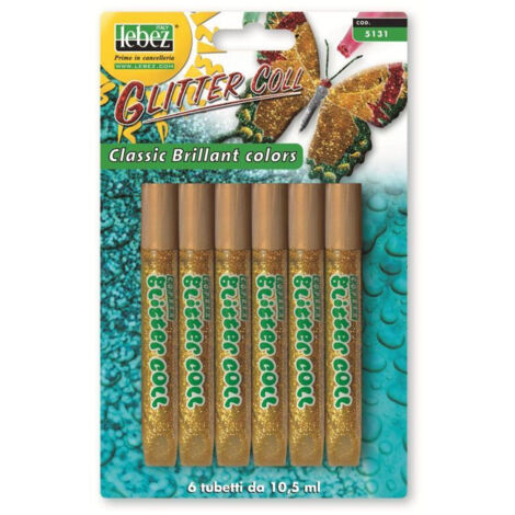 Lebez Colla Glitter Oro Fluorescente Gel - Set 6 Tubetti da 10,5 ml ciascuno
