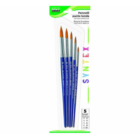Lebez Set 5 Pennelli Punta Tonda Setole Sintetiche Misure Assortite per Belle Arti