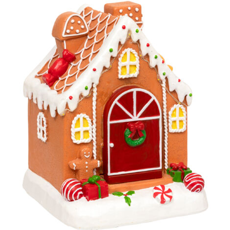 Lebkuchenhaus mit 8 LEDs, beweglich mit Ton, 16,2 cm