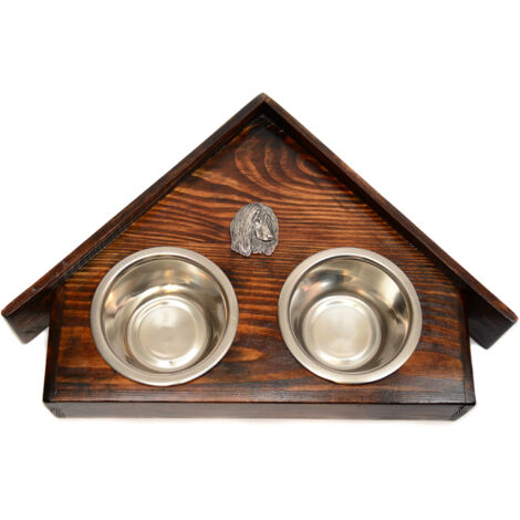 Lebrel afgano II: soporte de madera con cuencos para perros, cuencos decorativos para perros, un regalo por adoptar un perro de Art-Dog