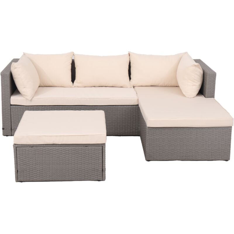 Concept-usine - Lecci - Salon de jardin en résine tressée 4 places gris/beige