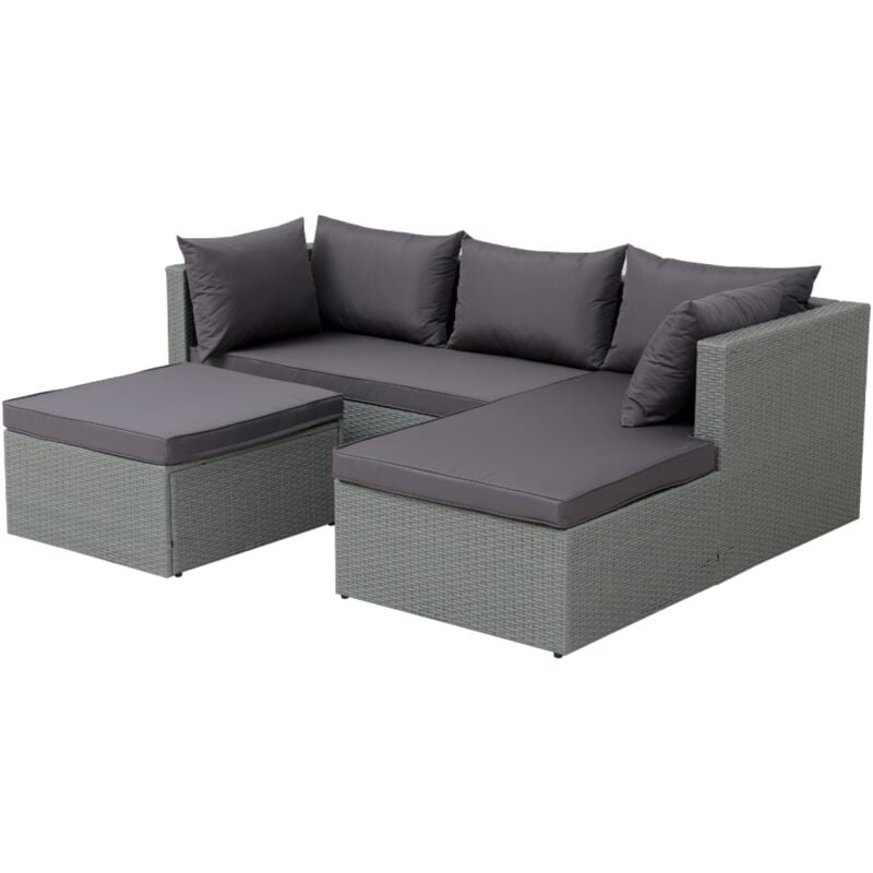 Concept-usine - Lecci - Salon de jardin en résine tressée 4 places gris/gris foncé
