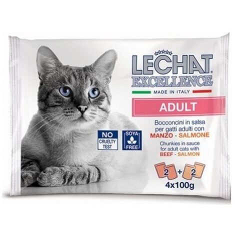 LeChat Excellence Adult Bocconcini In Salsa Con Manzo E Salmone 4 X 100 G