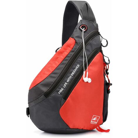 LECHUANG Léger Sac de Poitrine Sac d'Epaule Sling Bag Sacoche Sac Bandoulière pour Homme Femme pour École Voyage Randonnée Camping Excursion Cyclisme Équitation Durable Polyester Rouge