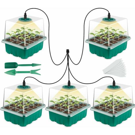 LECHUANG Nouveau 5 pièces kit Mini Serre pour Plantes, avec lumière Solaire à Spectre Complet, bote de Culture pour Serre d'intérieur avec Couvercle et évents, 10 étiquettes, 2 OutilsEclairage hortic
