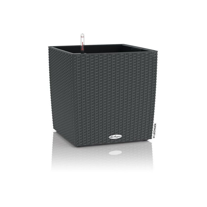 Pot plastique &agrave; r&eacute;serve d'eau LECHUZA L.30 x l.30 x H.30 cm gris