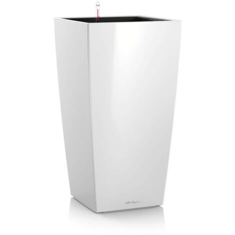 Lechuza - Cubico 22, Portavaso con sistema di auto-irrigazione, superficie lucida, colore: Bianco, misura: 22