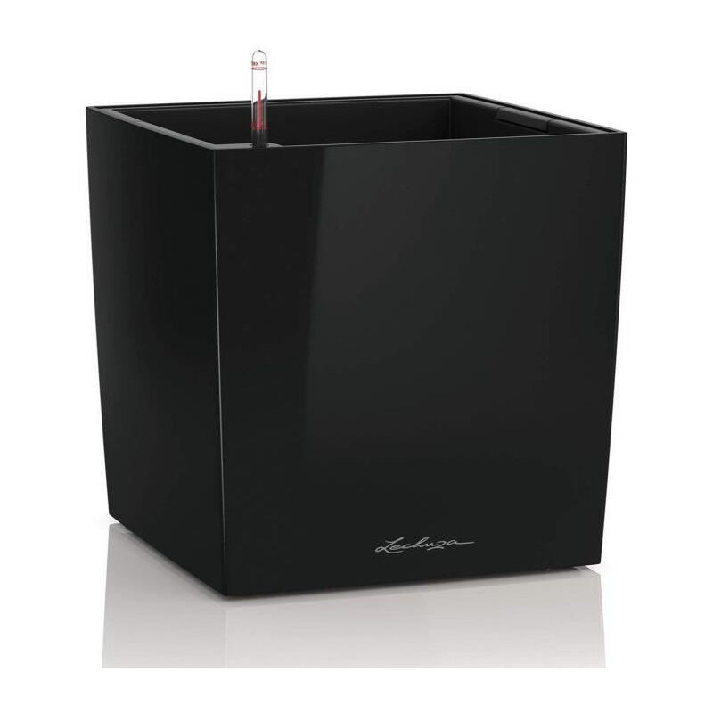 Lechuza - Pot de fleur Cube Premium 50 - kit complet, noir brillant