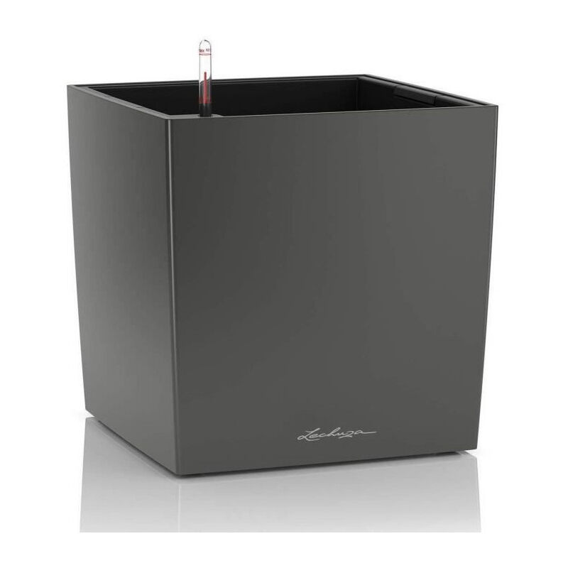 Lechuza - Pot de fleur Cube Premium 40 - kit complet, anthracite métallisé