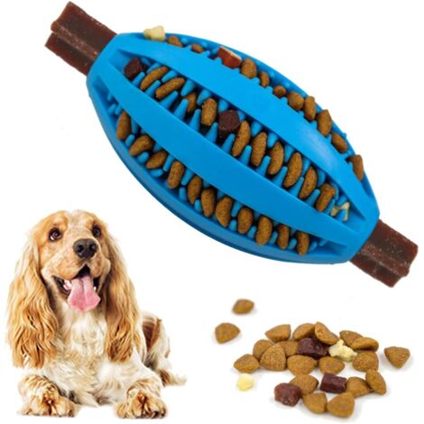 Leckerli-Spenderball für Hunde, strapazierfähiges Rugby-Hundespielzeug aus Gummi, Puzzle-Welpenspielzeug für kleine, mittelgroße und große Hunde, Zähneputzen, bissfest – Kauspaß, Jagen und Apportieren