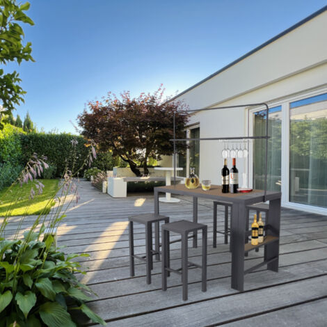 Leco Bar-Sitzgruppe / Gartentheke "Elsa", anthrazit-holzoptik, 157 x 80 x 209 cm