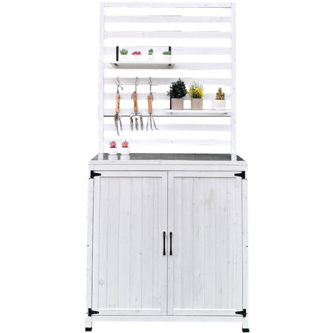 Leco Holz Gartenregal / Gartenschrank "Thea", weiß, 94 x 42 x 200 cm (L x B x H)