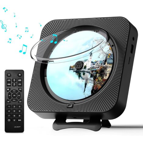 Lecteur Cd - Bluetooth 5.1 - Radio Fm - Affichage Led - Haut-Parleurs Intégrés - Support Bureau Et Mur - Télécommande - Noir - 1 Pièce