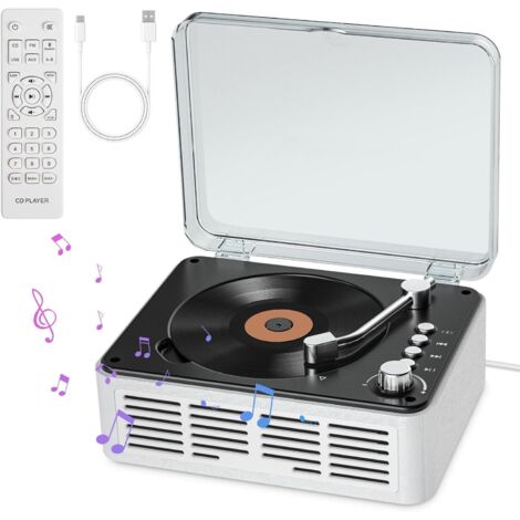 Lecteur CD Bluetooth portable avec télécommande - Lecteur CD rétro blanc avec haut-parleur Hi-Fi