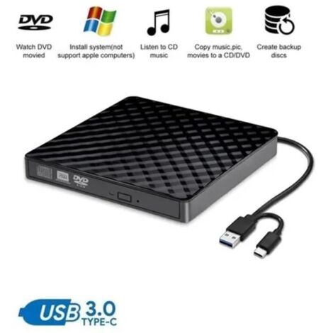 Lecteur CD DVD Externe - Non spécifié - Slim - USB 3.0 - Type-C - Compatible PC et Mac