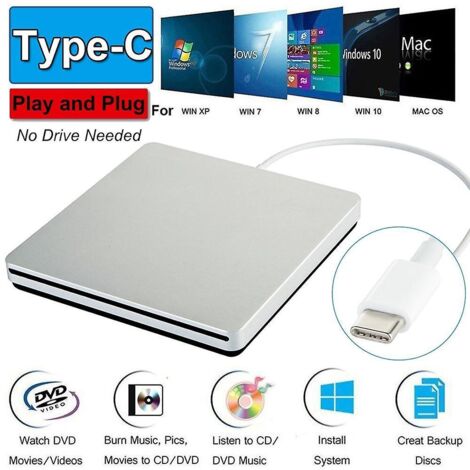 lecteur Cd/dvd Externe Type-c 2.0 ,argent