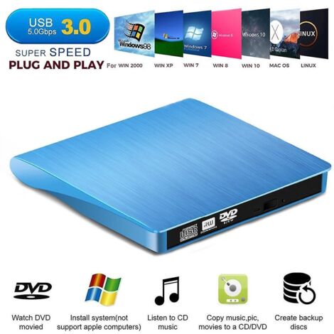 lecteur Cd/dvd Externe Usb 3.0 , Bleu