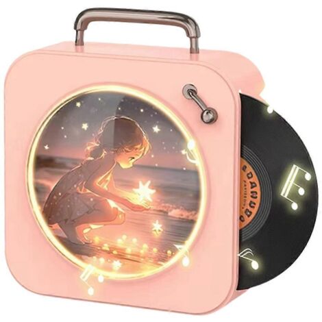 Lecteur CD stéréo vintage pour disques vinyles et vinyles, petit format, rose. Bluetooth vintage.