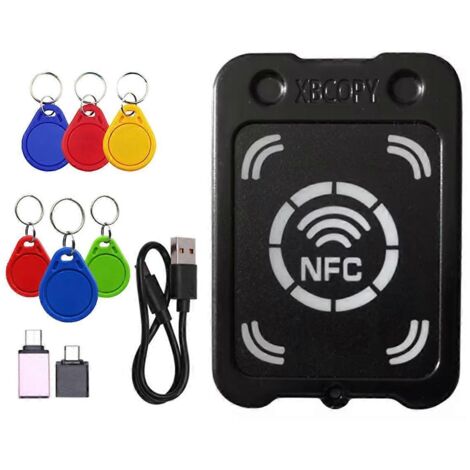 Lecteur/copieur de cartes RFID + porte-clés NFC 3xUID/CUID avec lecteur de clés de chiffrement NFC