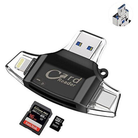 Lecteur De Carte Mémoire 4 En 1 Otg Usb Micro Usb Type C Lightning Id-r008
