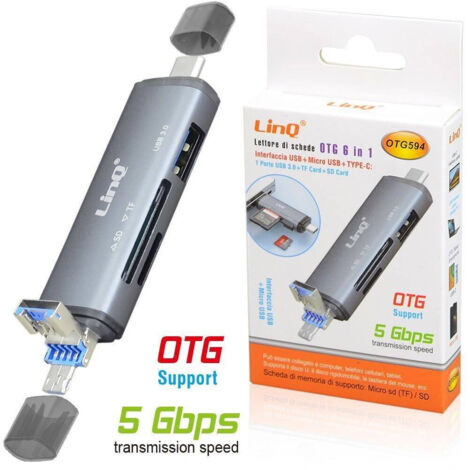 Lecteur De Carte Mémoire Otg 6 En 1 Usb Micro Usb Type-c Usb 3.0 Tf Carte Sd Otg594