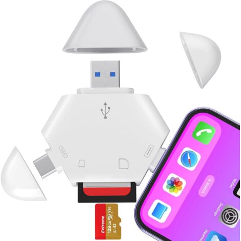 Lecteur de carte SD pour iPhone, triangle USB type C lecteur de carte mémoire pour iPhone 15 / iPad adaptateur usb vers carte SD support SD / TF card Track Game camera Viewer pour MacBook Pro / air au