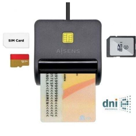 Lecteur de cartes et de documents d'identité aisens ascr-sn02sd-bk/ black